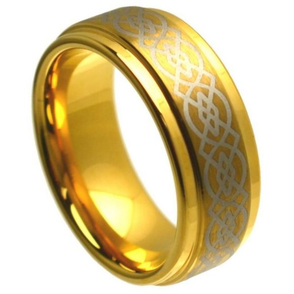 6mm 8mm Men Women Tungsten Ring Gold plated Celtic Knot Ring - Picture 1 of 6